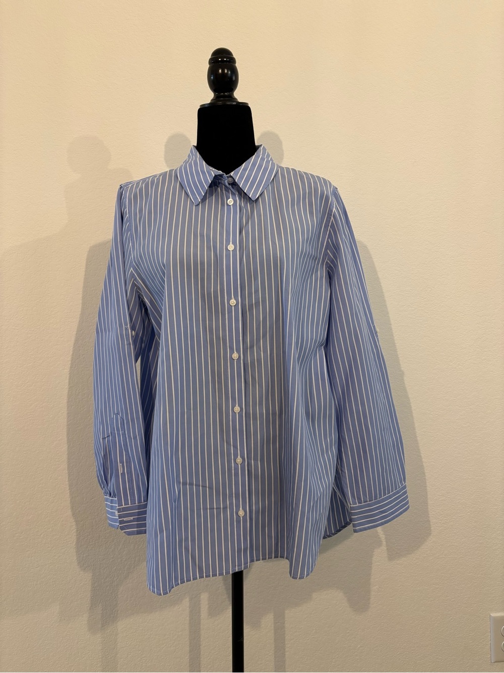 Calvin Klein Light Blue and White Striped Button-Down Shirt - Men's